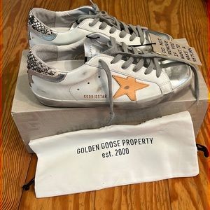 Golden goose White Super-Star sneakers with python-print and rhinestone heel